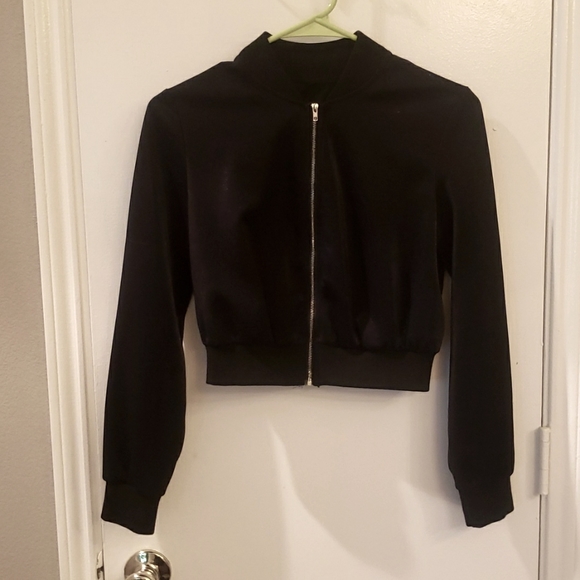 Juniors XS/S black shimmer effect crop top fashion jacket - Picture 3 of 4